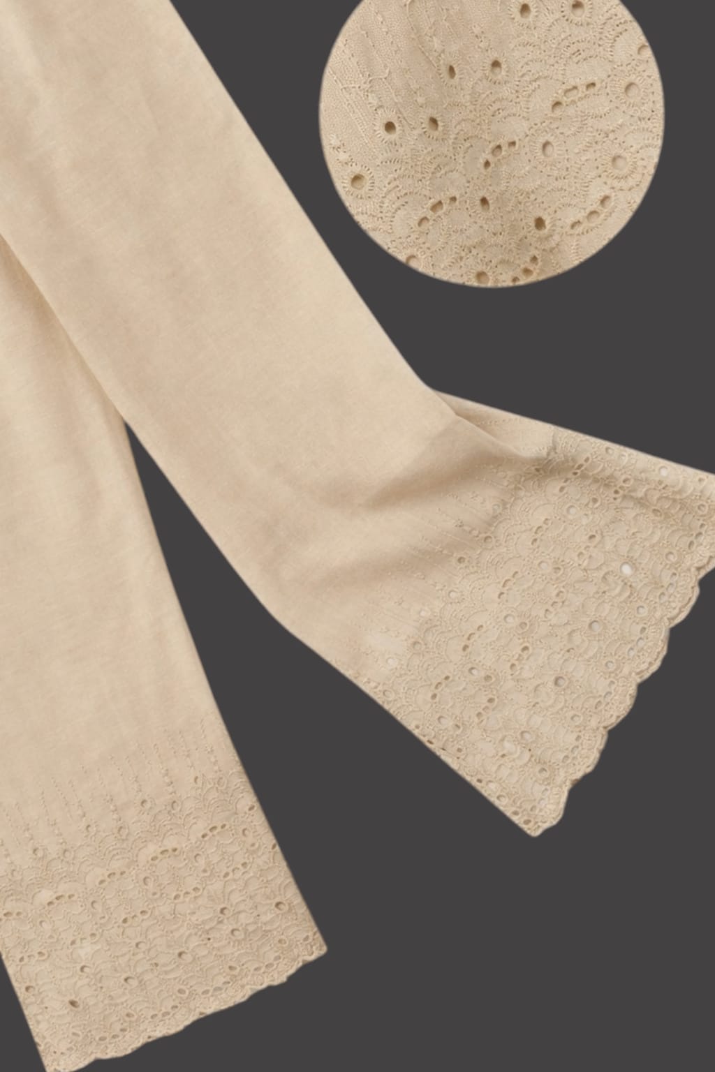 Heavy embroidered cotton Chikan borin skin trousers from Hayadar Clothing, featuring intricate traditional embroidery and comfortable fit.