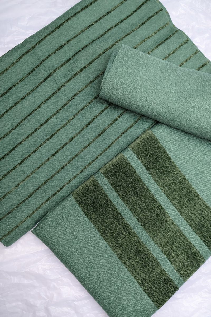 Olive green 3-piece Alpine Velvet Dhank Marina set by Hayadar Clothing from the winter collection, featuring a plush velvet fabric.