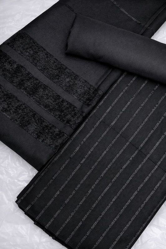 Black Alpine Velvet Dhank from Hayadar Clothing's exclusive winter collection, featuring plush velvet fabric and traditional design.