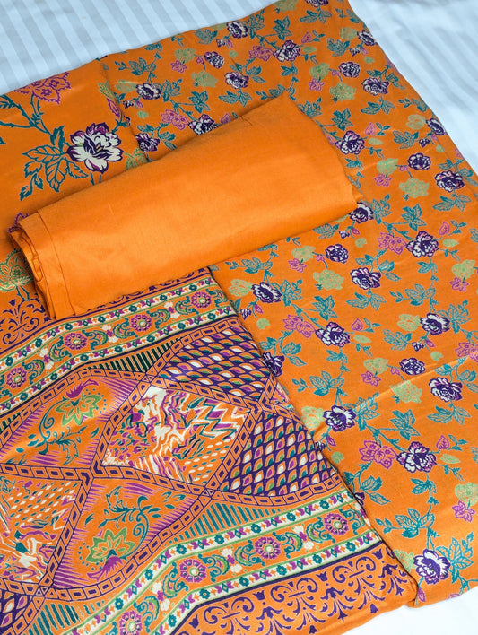Three-piece orange clothing set from Hayadar Clothing's Premium Lilen Collection, featuring stylish, comfortable fabric and modern design.