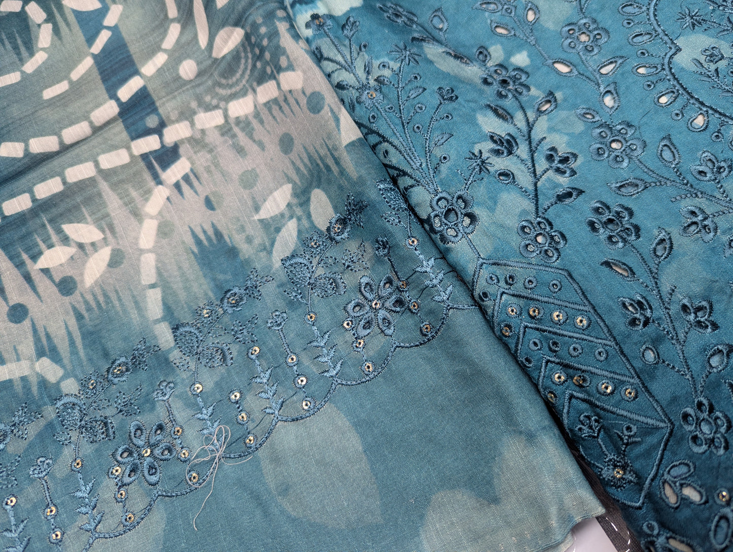 Sea green 3-piece viscose winter embroidery set by Hayadar Clothing, featuring export quality print and intricate designs.