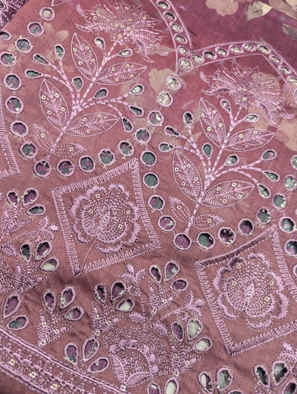 Pink viscose 3-piece embroidery winter outfit by Hayadar Clothing, featuring export quality print and stylish design for 2025 collection.
