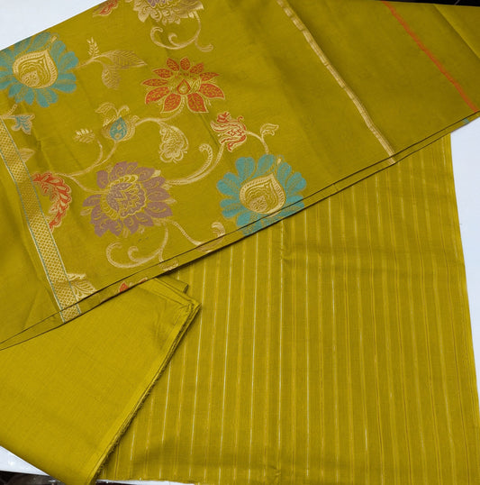 3-piece moon light lawn set with premium multi-jaquard Banarasi dupatta in mehndi color by Hayadar Clothing