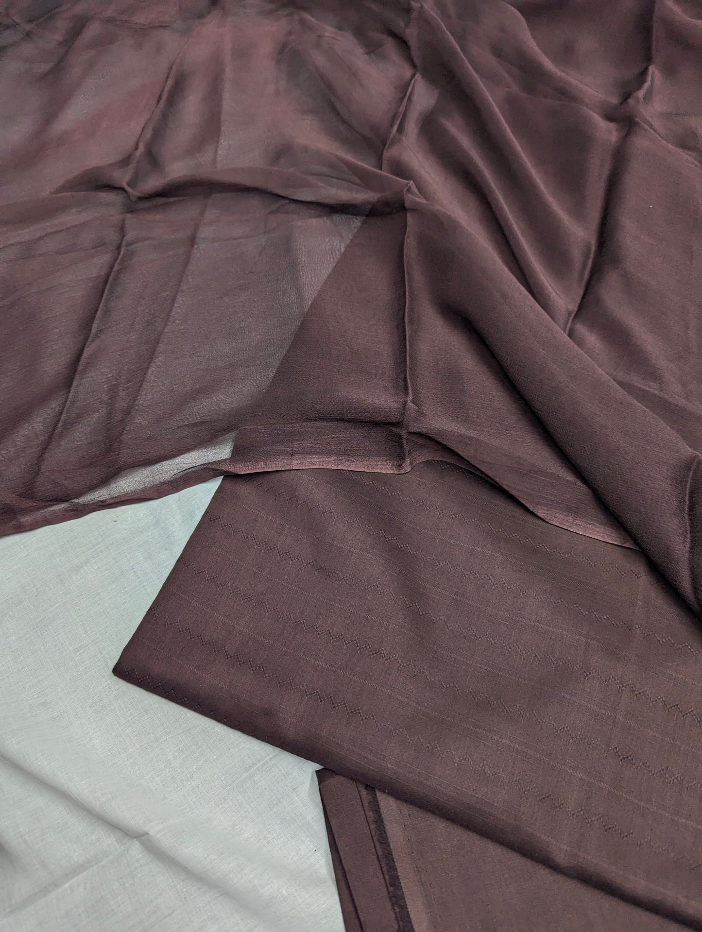 3PC LUXURY SELF JAEQAT LAWN & PURE CHIFFON DUPATTA [CHOCOLATE BROWN]