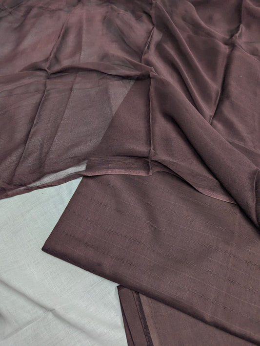 3PC LUXURY SELF JAEQAT LAWN & PURE CHIFFON DUPATTA [CHOCOLATE BROWN]