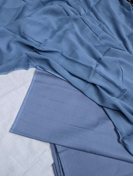 3PC LUXURY SELF JAEQAT LAWN & PURE CHIFFON DUPATTA [OCEAN BLUE]
