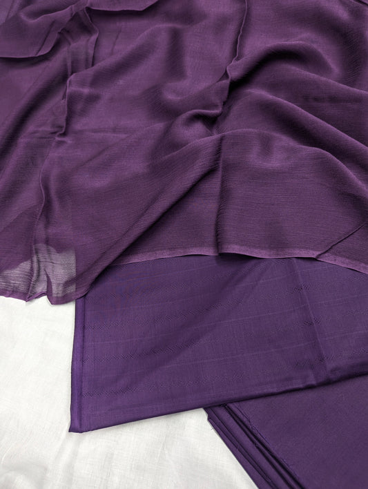 3PC LUXURY SELF JAEQAT LAWN & PURE CHIFFON DUPATTA [DARK PURPLE]
