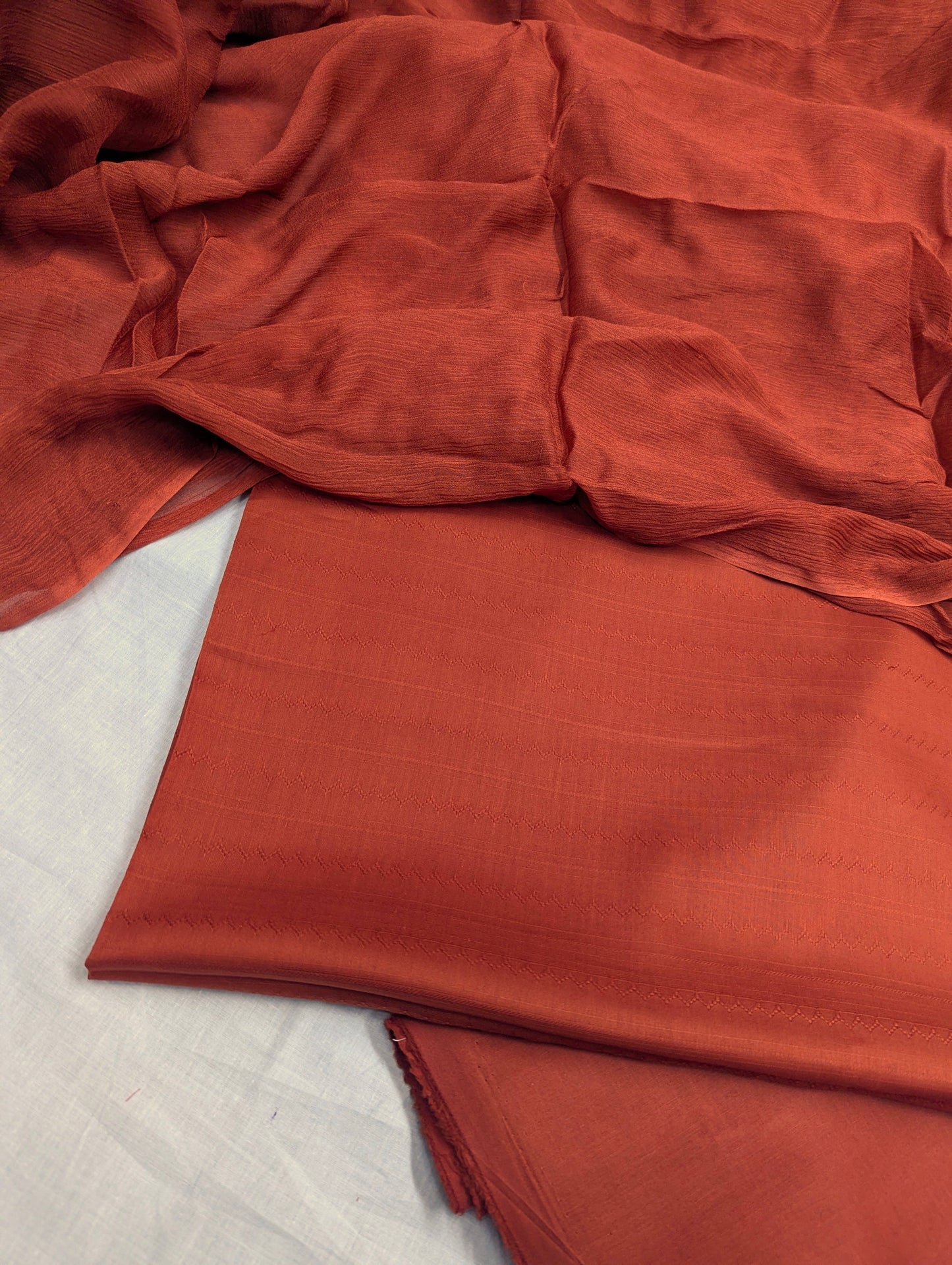 3PC LUXURY SELF JAEQAT LAWN & PURE CHIFFON DUPATTA [RUST COLOR]
