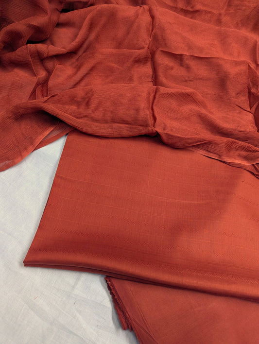 3PC LUXURY SELF JAEQAT LAWN & PURE CHIFFON DUPATTA [RUST COLOR]