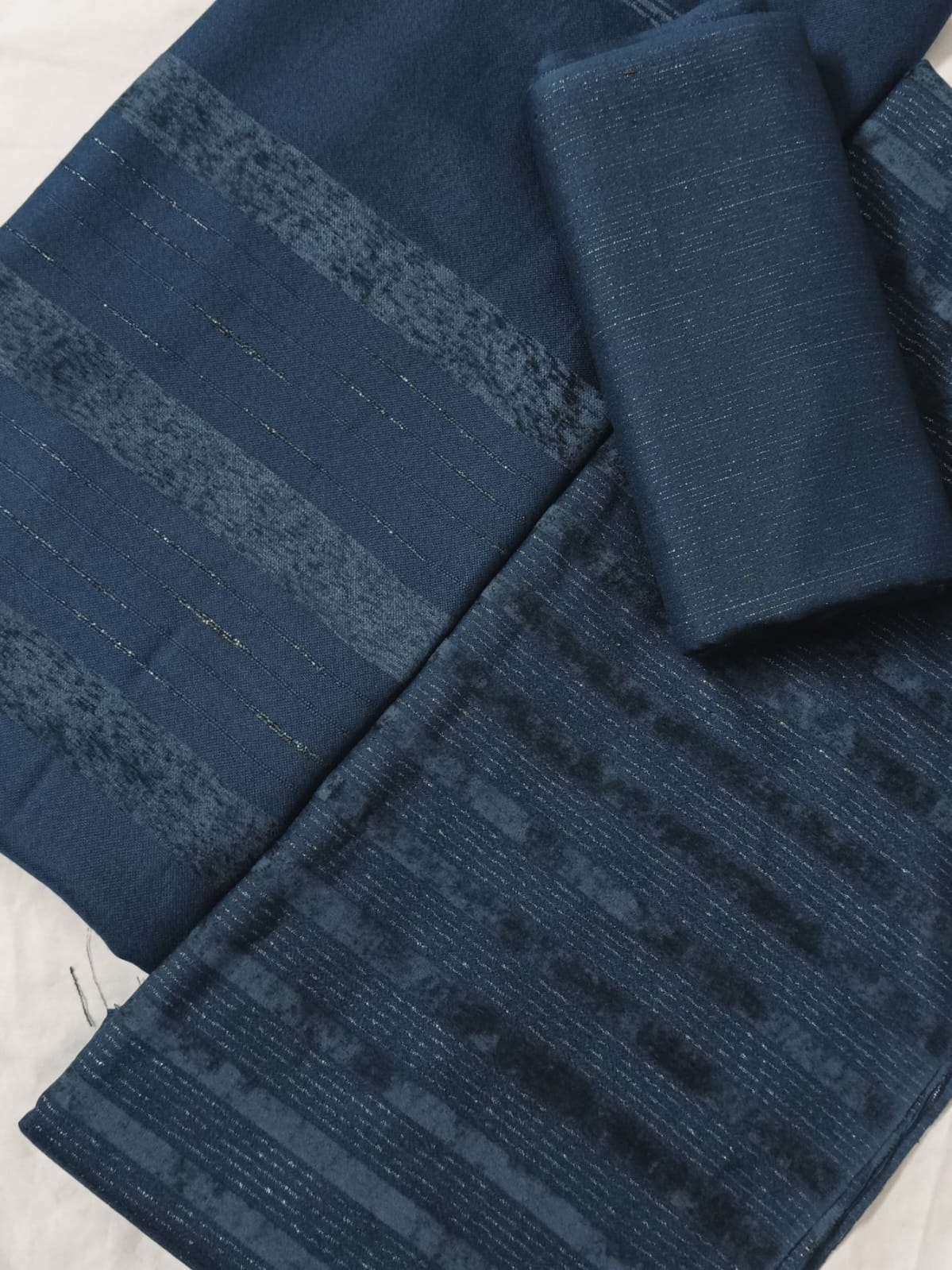 Hayadar Clothing 3-piece alpine chamki zari velvet marina set in zink blue, featuring intricate embroidery for winter collection.