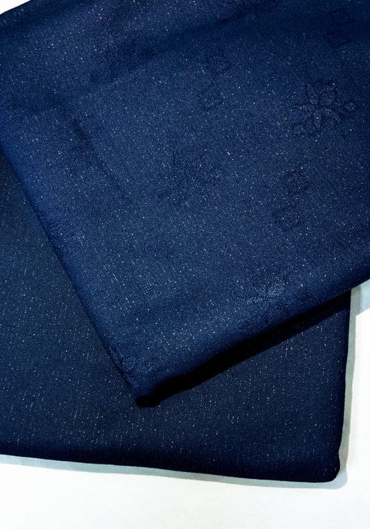 Navy blue 2-piece Zari Line Moon Lite Marina set from Hayadar Clothing Winter 2025 collection, featuring intricate zari detailing.