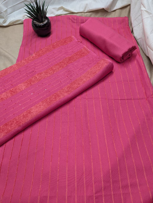 Hayadar Clothing 3-piece Alpine Velvet Marina vertical line outfit in carrot pink, featuring soft velvet fabric and stylish design.