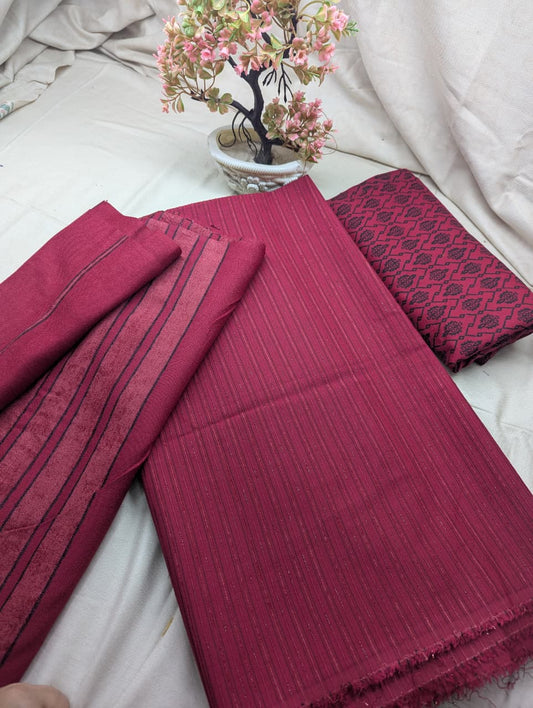 Three-piece Alpine Black Velvet winter luxury outfit in mahroon color from Hayadar Clothing, featuring elegant velvet fabric and sophisticated style.