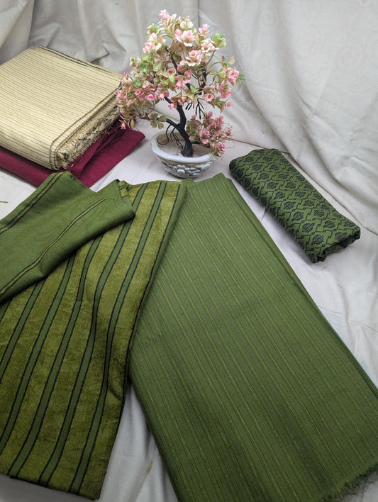 Hayadar Clothing 3-piece Alpine Black Velvet winter set in olive green, featuring luxurious velvet fabric and stylish winter design.