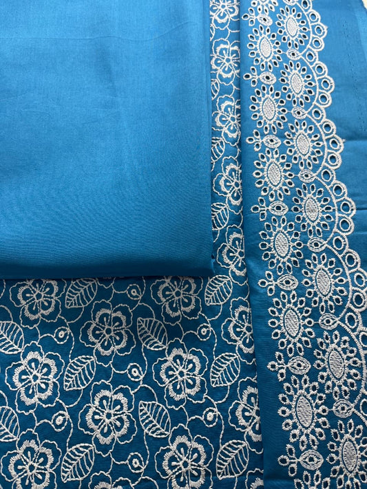 Sea green lawn shirt with chicken embroidery and matching fabric-dyed trousers from Hayadar Clothing, casual traditional style.
