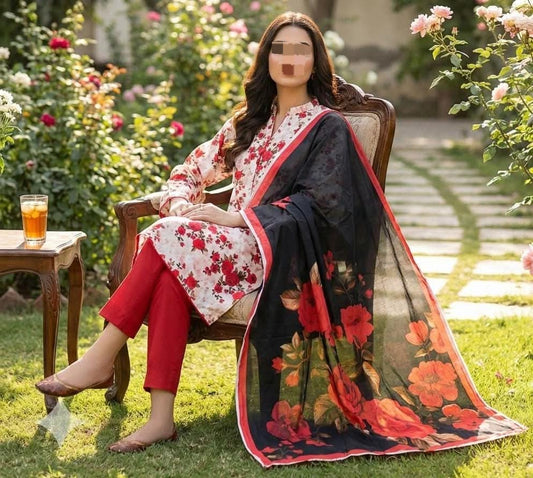 Hayadar Clothing 3-piece Nishat digital print Bana Dora plan trouser lawn collection with vibrant, detailed fabric design.