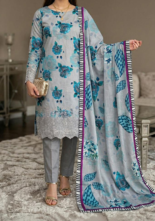 3-PC Print Apliq Boring Embroidery Collection D1