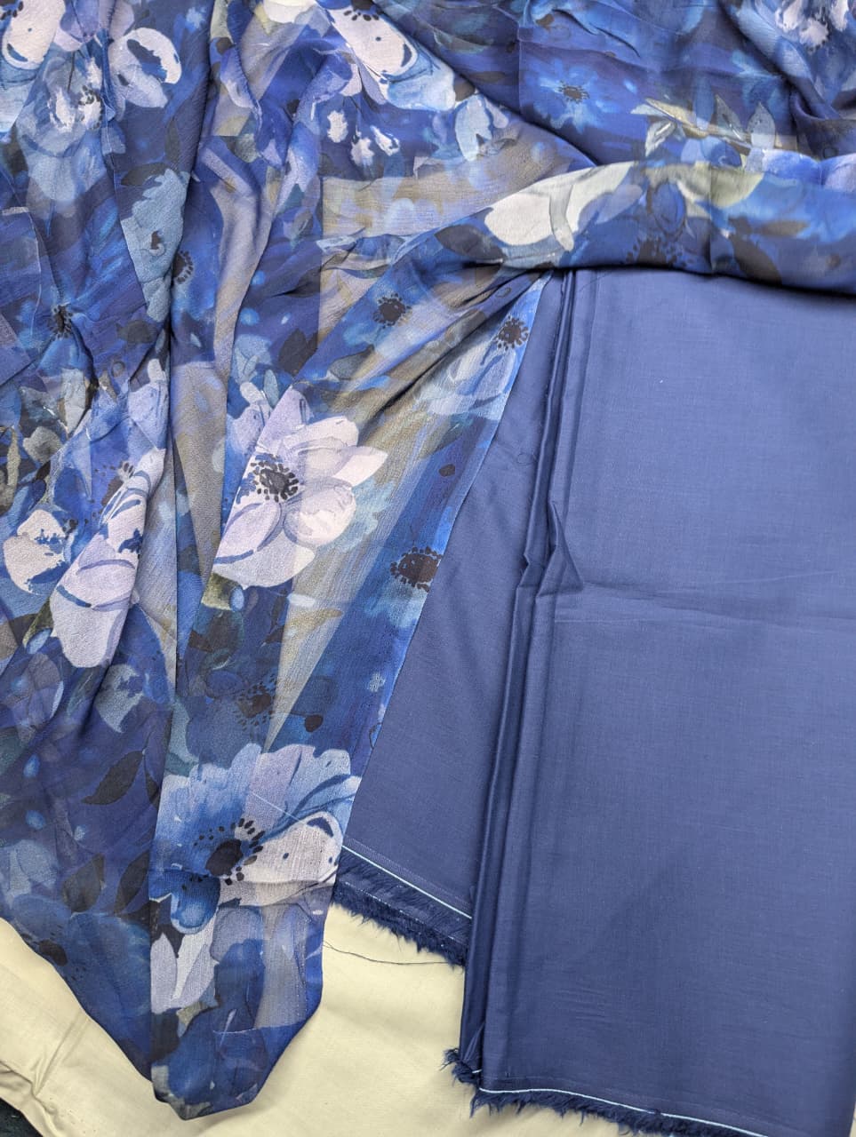 3-Pc Luxury Plain Suit | Bamber Print Dubatta [Neavy Blue Color]