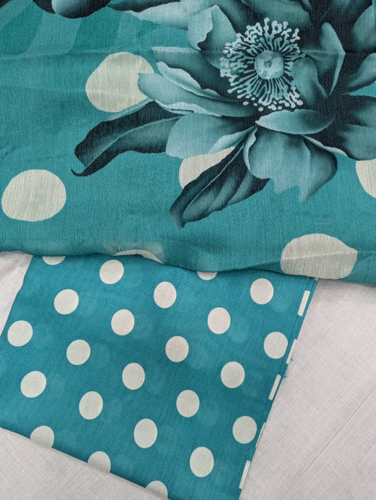 3-Pc Polka Print Suit | Print Bamber Dupatta [Sea Green]