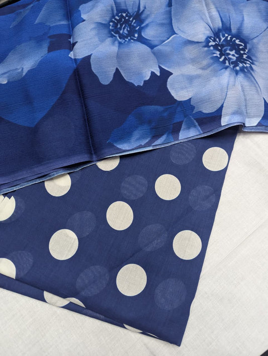 3-Pc Polka Print Suit | Print Bamber Dupatta [Neavy Blue Color]