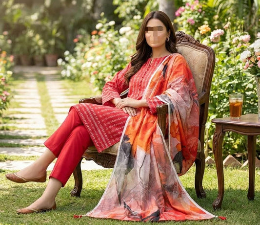 Hayadar Clothing 3-piece Nishat digital print Bana Dora plan trouser set with lawn fabric, featuring colorful traditional design.
