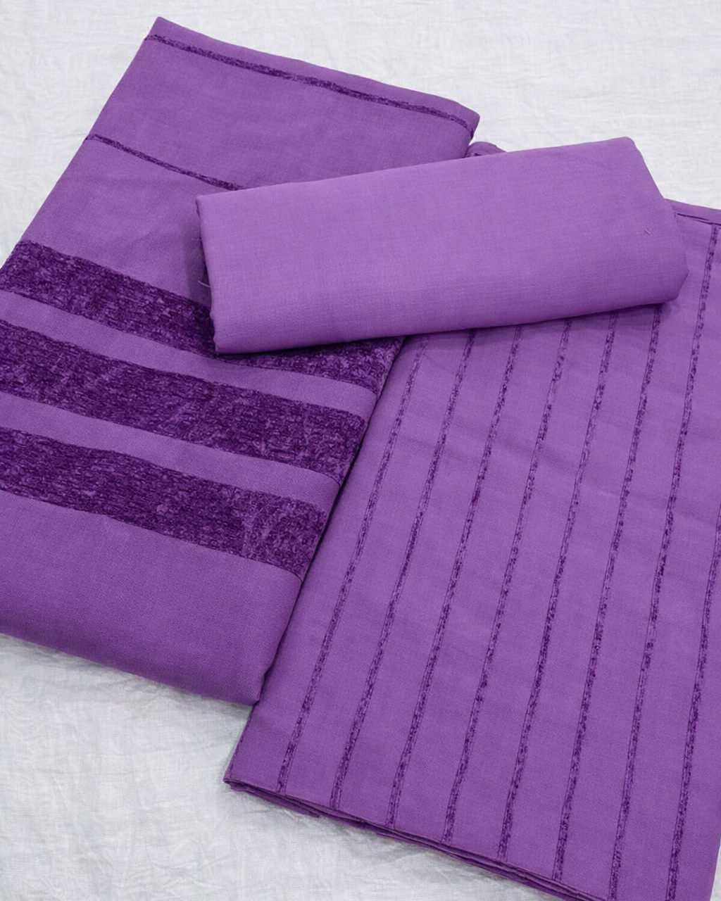 Three-piece Alpine Velvet Dhank Marina set in lilac from Hayadar Clothing's exclusive winter collection, featuring plush velvet fabric.