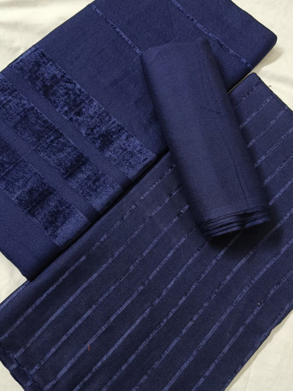 Hayadar Clothing Alpine Velvet Dhank Marina set, a 3-piece navy blue winter ensemble with plush velvet fabric.