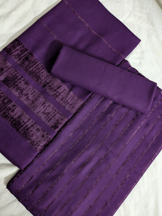 Hayadar Clothing Alpine Velvet Dhank in Marina purple, a 3-piece winter collection set with soft velvet fabric and elegant design.